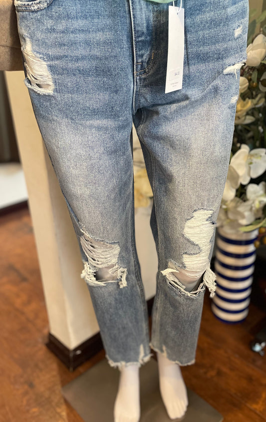 Distressed straight leg jeans