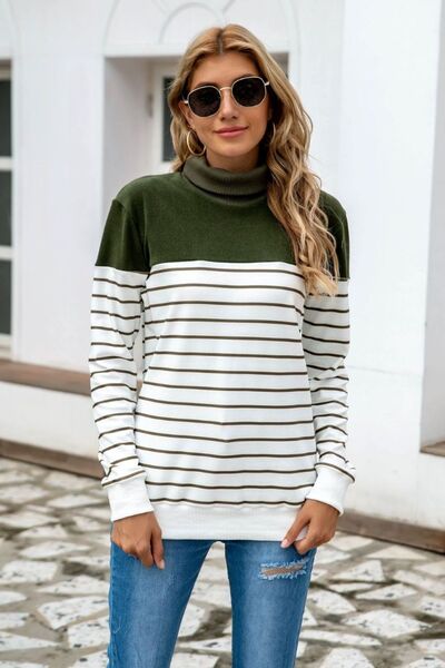 Unstoppable Striped Contrast Turtleneck Sweater