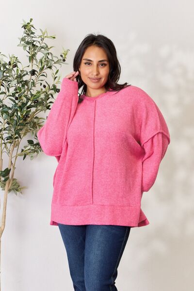 Cozy as can be -Zenana Full Size Center Seam Long Sleeve Sweatshirt