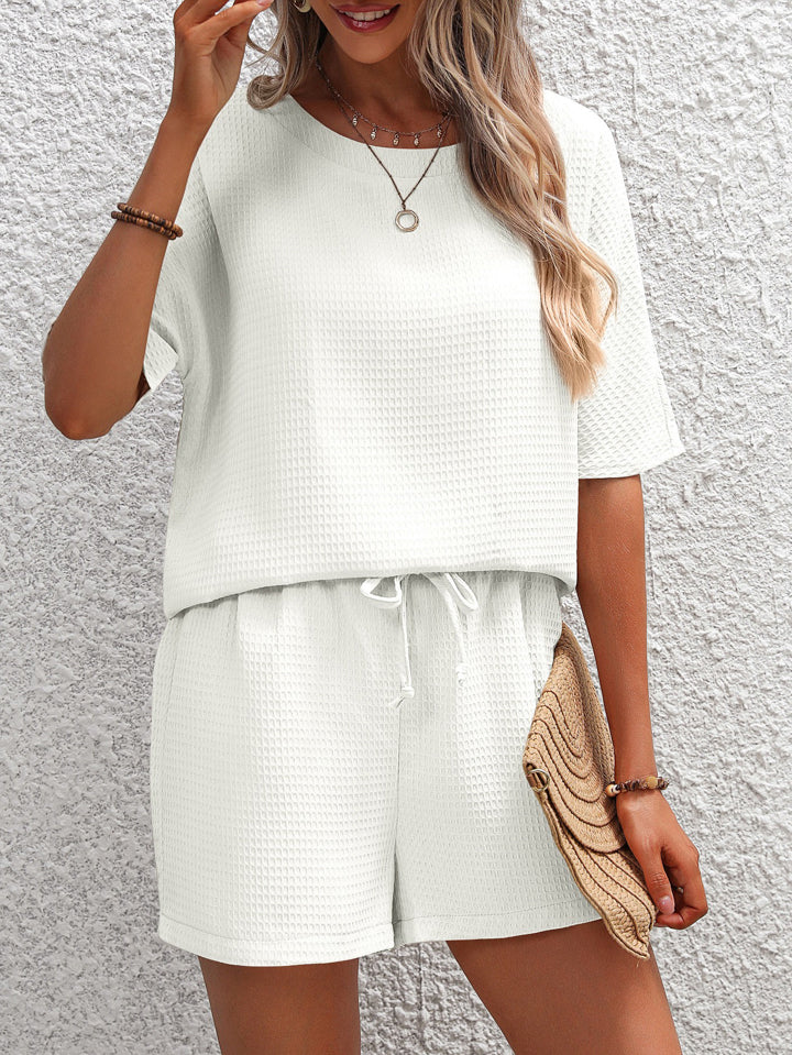 Waffle-Knit Top and Shorts Set