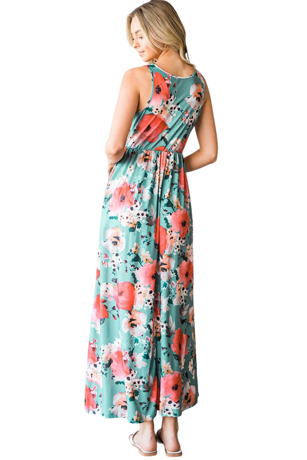 Floral Sleeveless Maxi Dress with Pockets