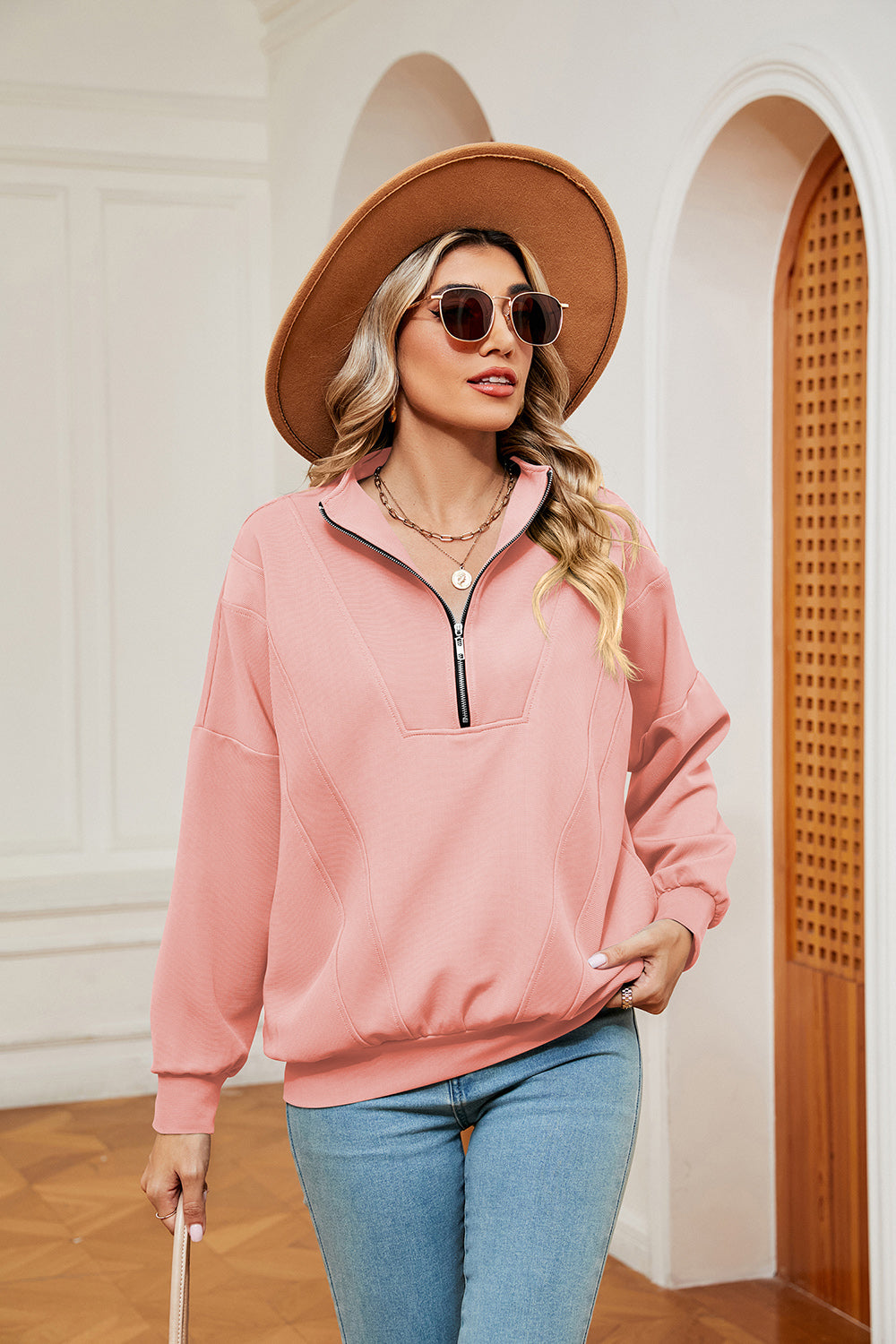 Half-Zip Dropped Shoulder Sweatshirt