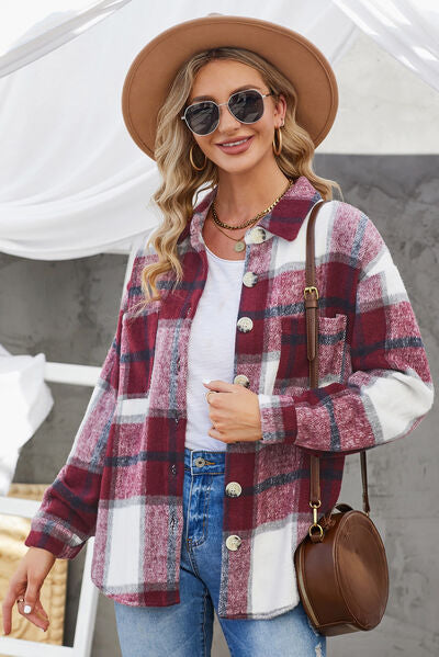 Hilltop Plaid Button Up Dropped Shoulder Jacket