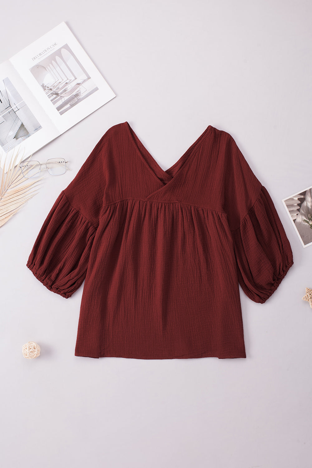 Dropped Shoulder V-Neck Blouse