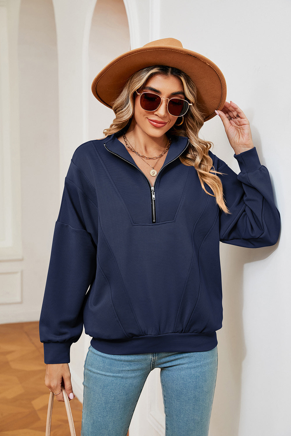 Half-Zip Dropped Shoulder Sweatshirt