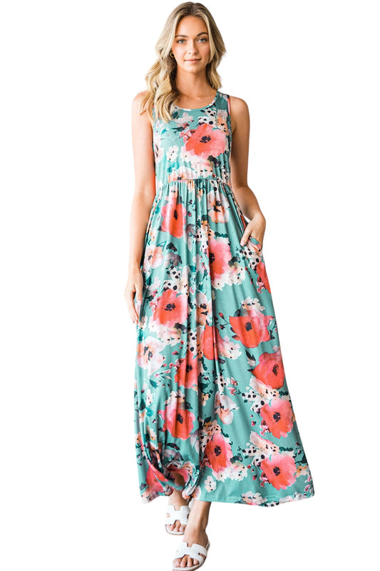 Floral Sleeveless Maxi Dress with Pockets