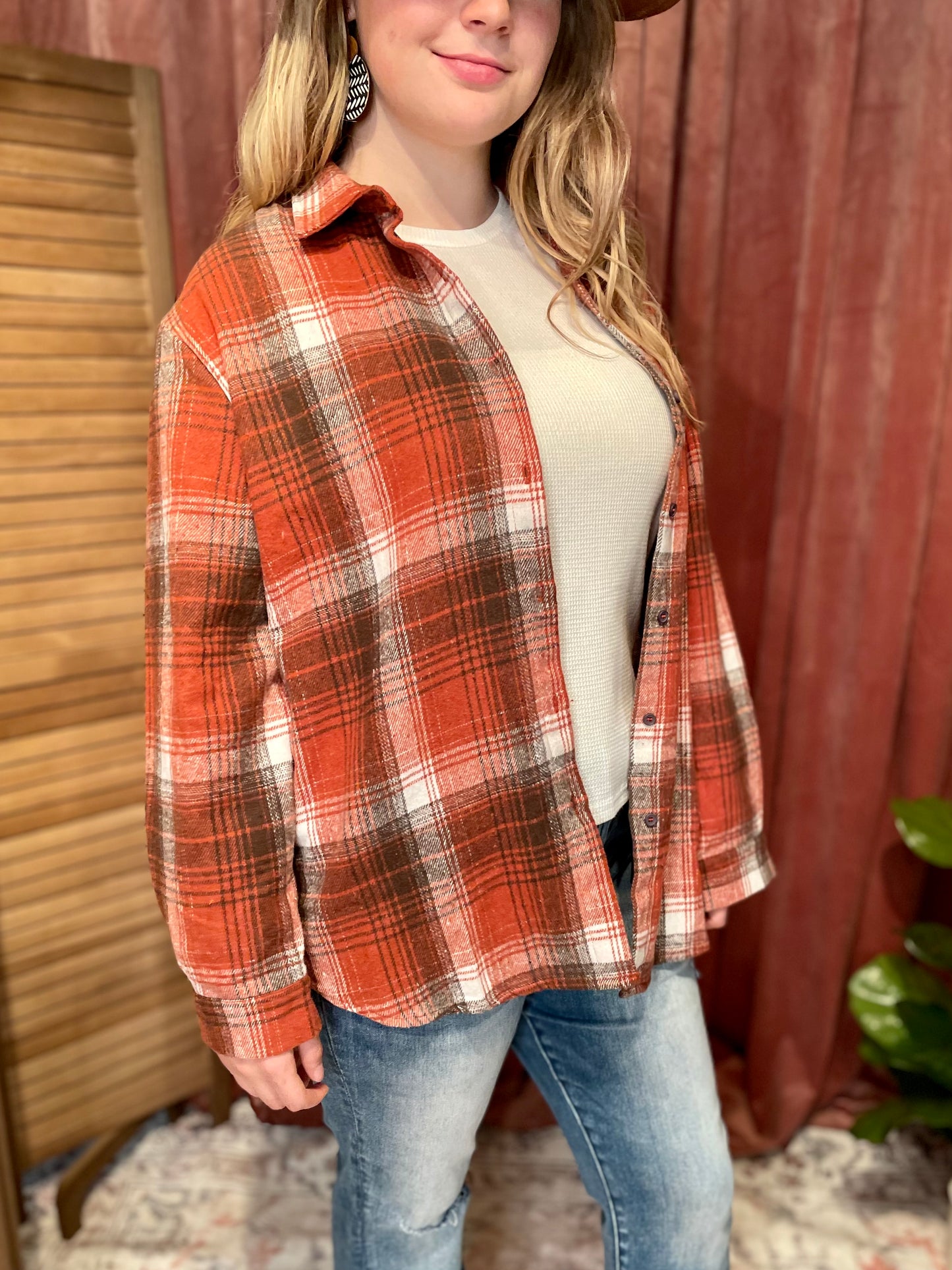 Double Take Plaid Collared Neck Long Sleeve Shirt