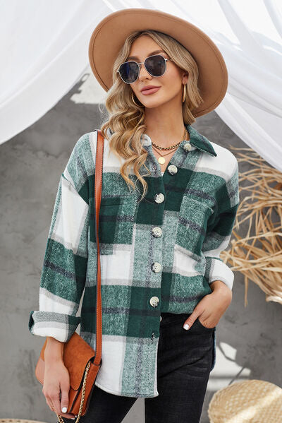 Hilltop Plaid Button Up Dropped Shoulder Jacket