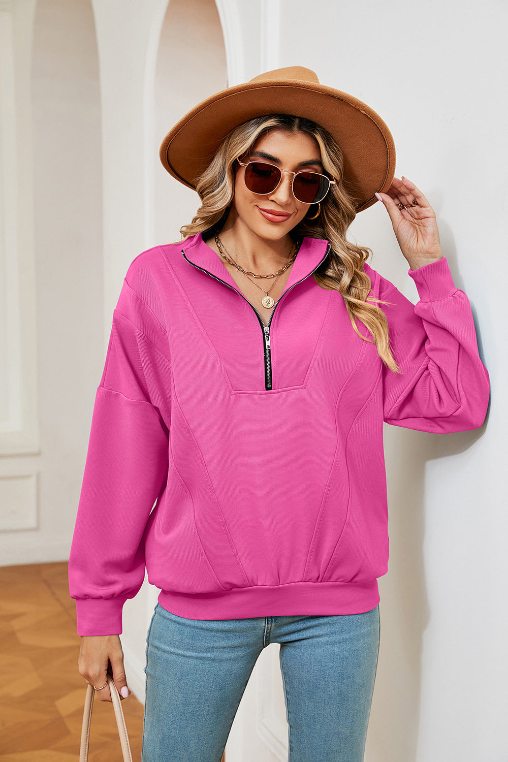 Half-Zip Dropped Shoulder Sweatshirt