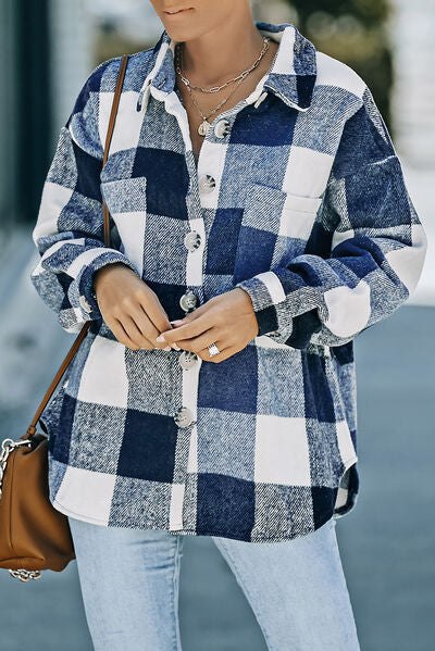 Hilltop Plaid Button Up Dropped Shoulder Jacket