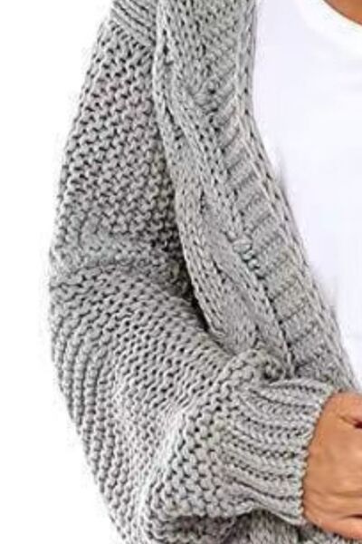 Open Front Cable-Knit Cardigan