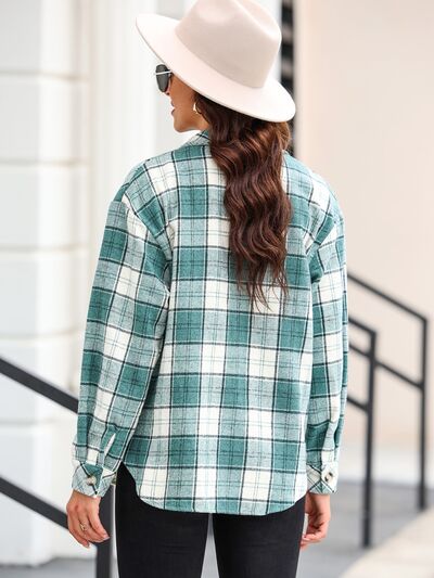 Small town girl -Plaid Collared Neck Button Up Jacket