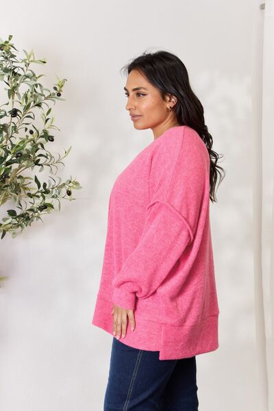 Cozy as can be -Zenana Full Size Center Seam Long Sleeve Sweatshirt