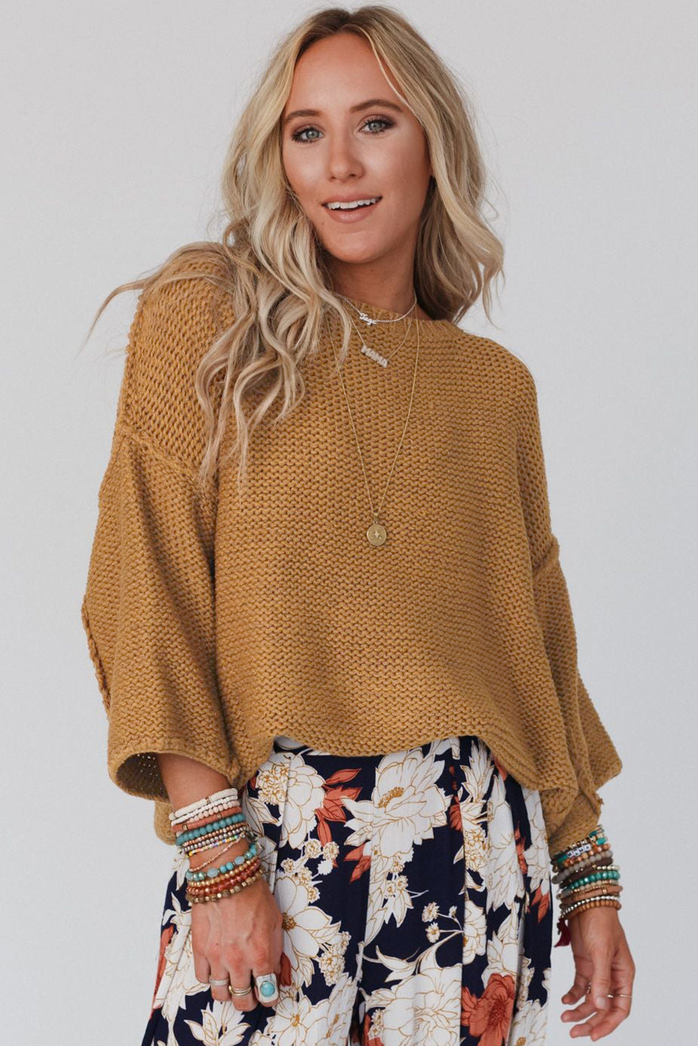 Round Neck Dropped Shoulder Sweater