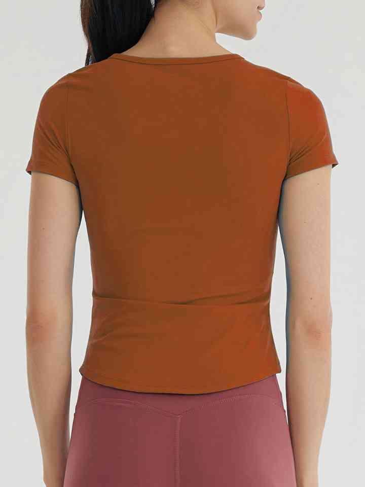 Notched Neck Short Sleeve Active Top