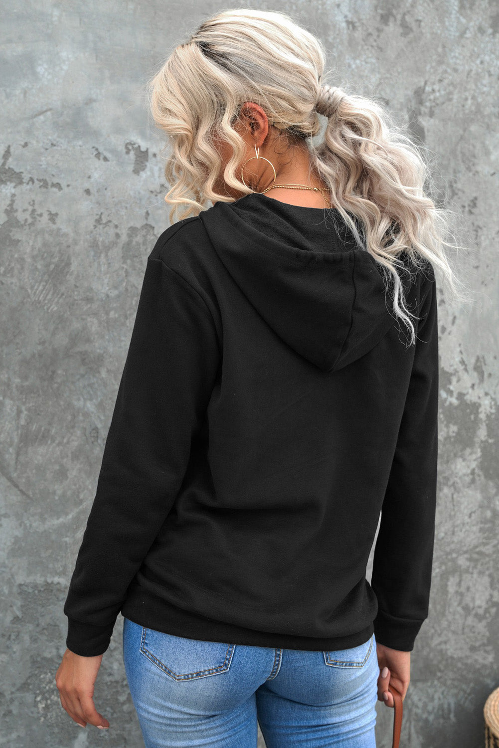 Half-Zip Drawstring Hoodie with Pockets