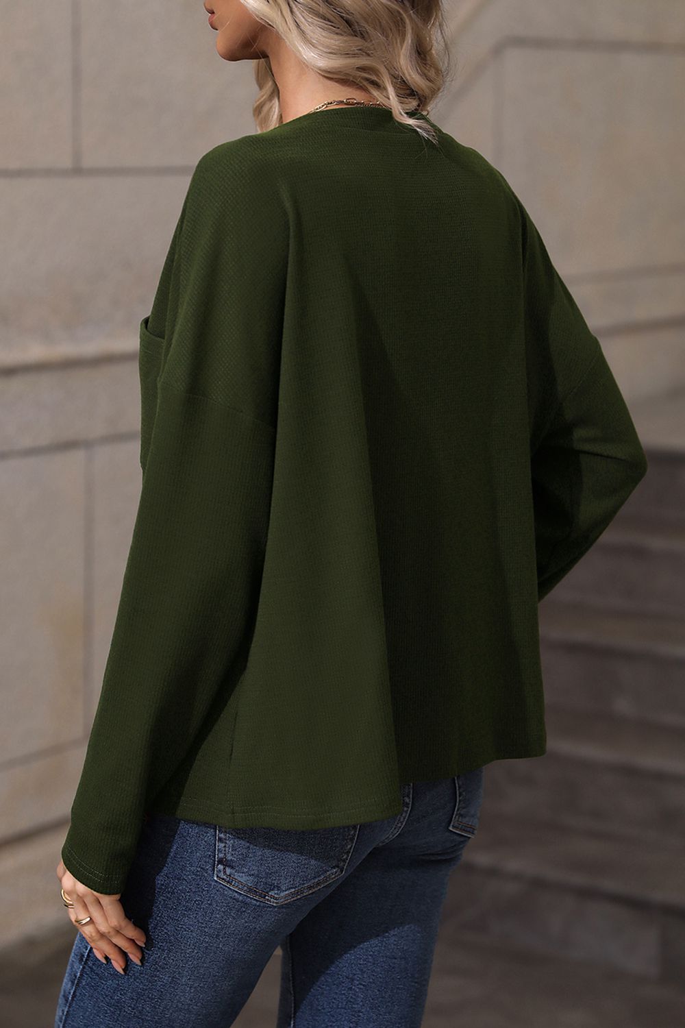 Long Sleeve Notched Neck Blouse