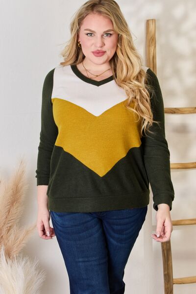 Hailey & Co Full Size Colorblock V-Neck Blouse