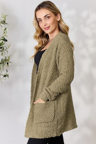 Falling For You -Zenana Full Size Open Front Popcorn Cardigan