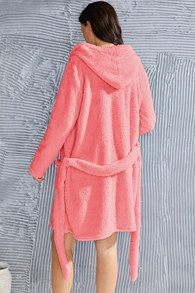 Counting sheep Fuzzy Tied Pocketed Hooded Lounge Nightgown