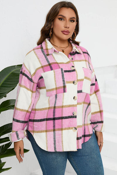 Hilltop Plaid Button Up Dropped Shoulder Jacket