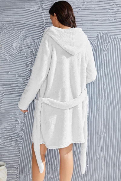 Counting sheep Fuzzy Tied Pocketed Hooded Lounge Nightgown