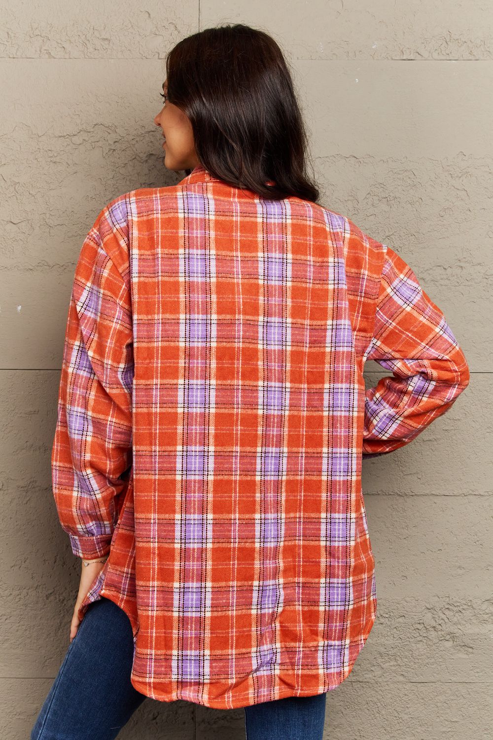 Full Size Plaid Collared Neck Button-Down Long Sleeve Jacket