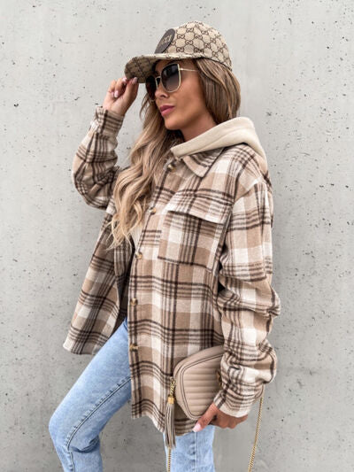 Meridian Plaid Dropped Shoulder Hooded Jacket