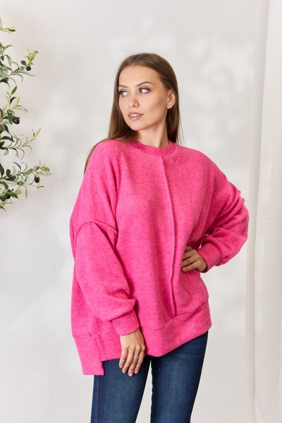 Cozy as can be -Zenana Full Size Center Seam Long Sleeve Sweatshirt