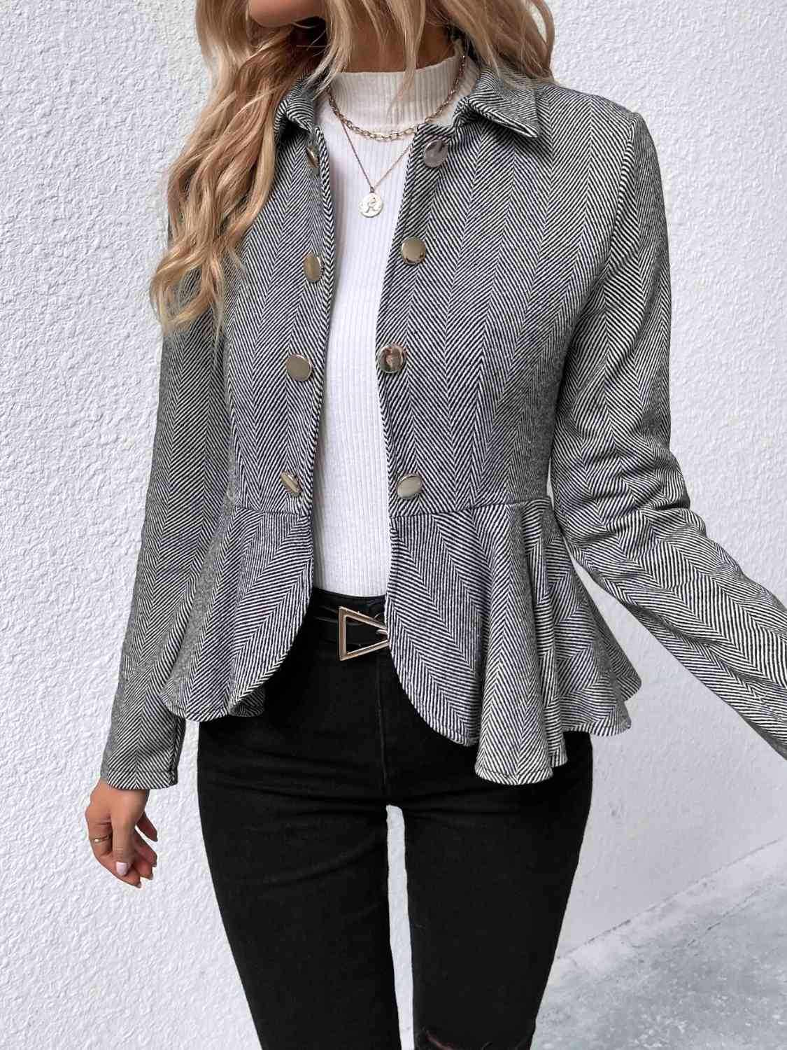 “Feelin’ good” -Ruffle Hem Collared Blazer