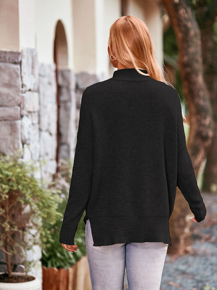 Mock Neck Dropped Shoulder Sweater