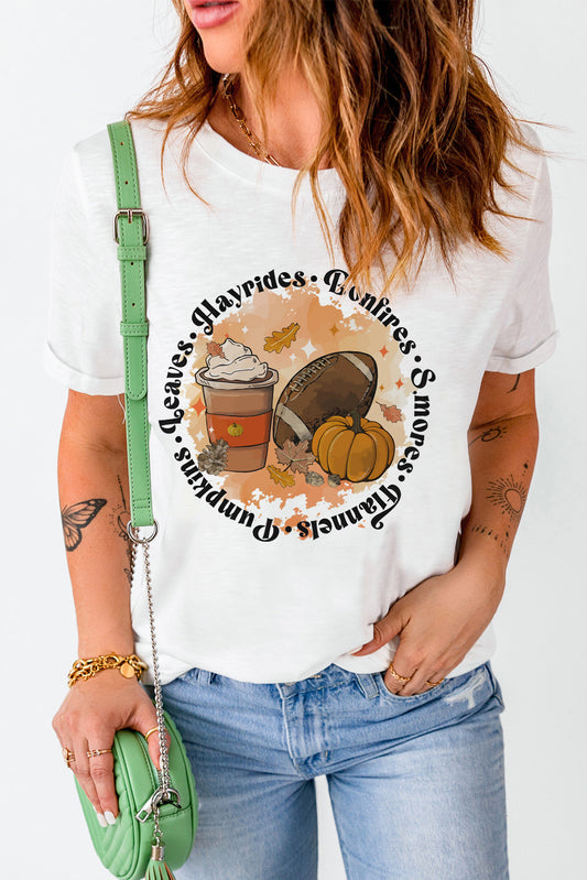 Round Neck Short Sleeve Pumpkin Latte Graphic Tee