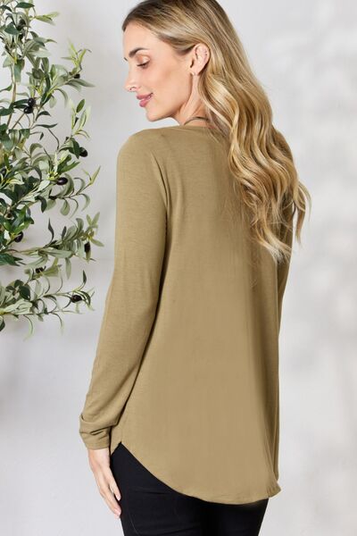 Chai Latte -Zenana Full Size V-Neck Long Sleeve T-Shirt