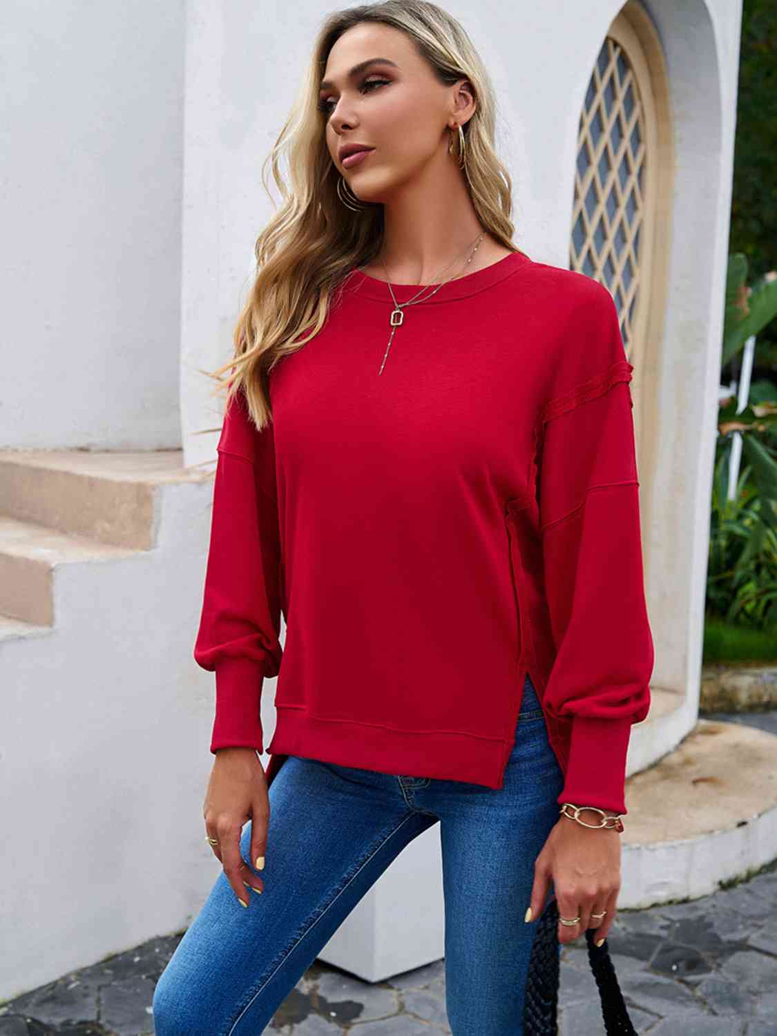 Round Neck Slit Sweatshirt