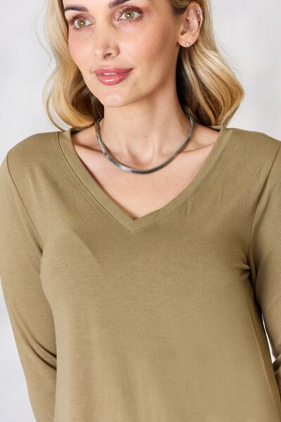 Chai Latte -Zenana Full Size V-Neck Long Sleeve T-Shirt