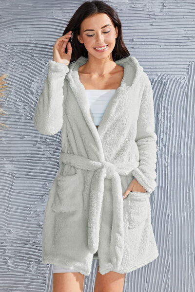 Counting sheep Fuzzy Tied Pocketed Hooded Lounge Nightgown