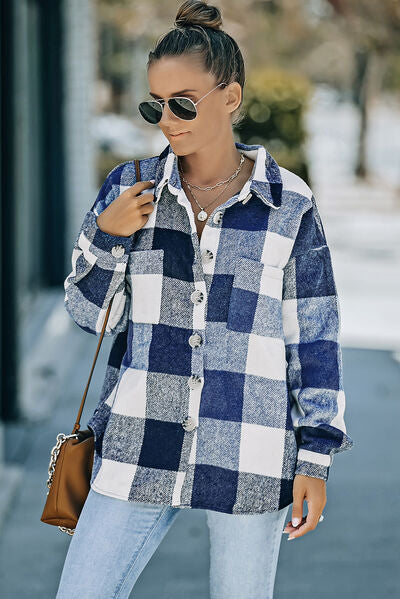 Hilltop Plaid Button Up Dropped Shoulder Jacket