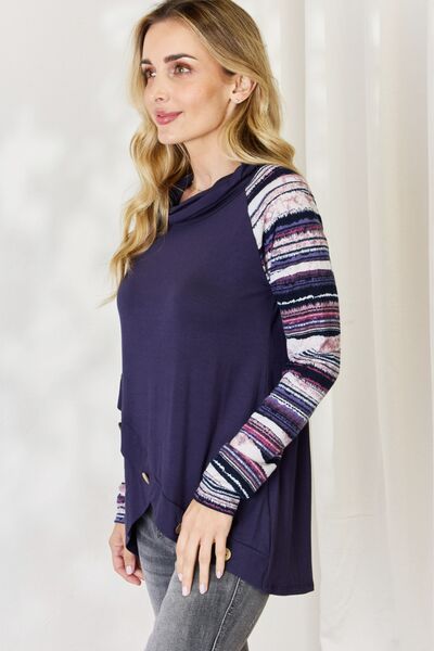 Julia Full Size Buttoned Striped Long Sleeve Top