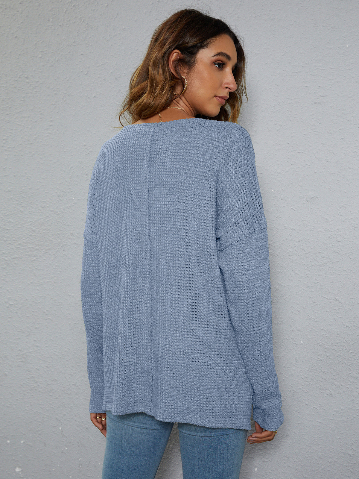 Dropped Shoulder High-Low Waffle-Knit Top