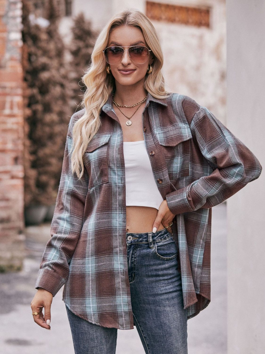 Teagan Plaid Dropped Shoulder Longline Shirt