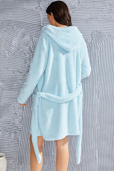 Counting sheep Fuzzy Tied Pocketed Hooded Lounge Nightgown