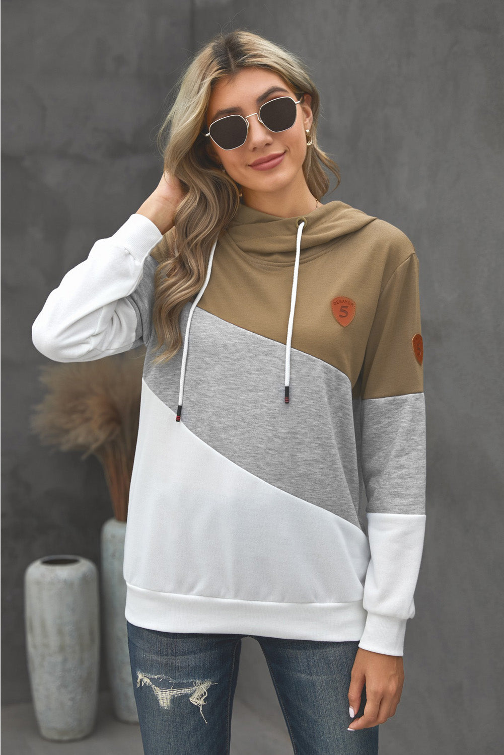 Tennille Full Size Range Color Block Cowl Neck Hoodie