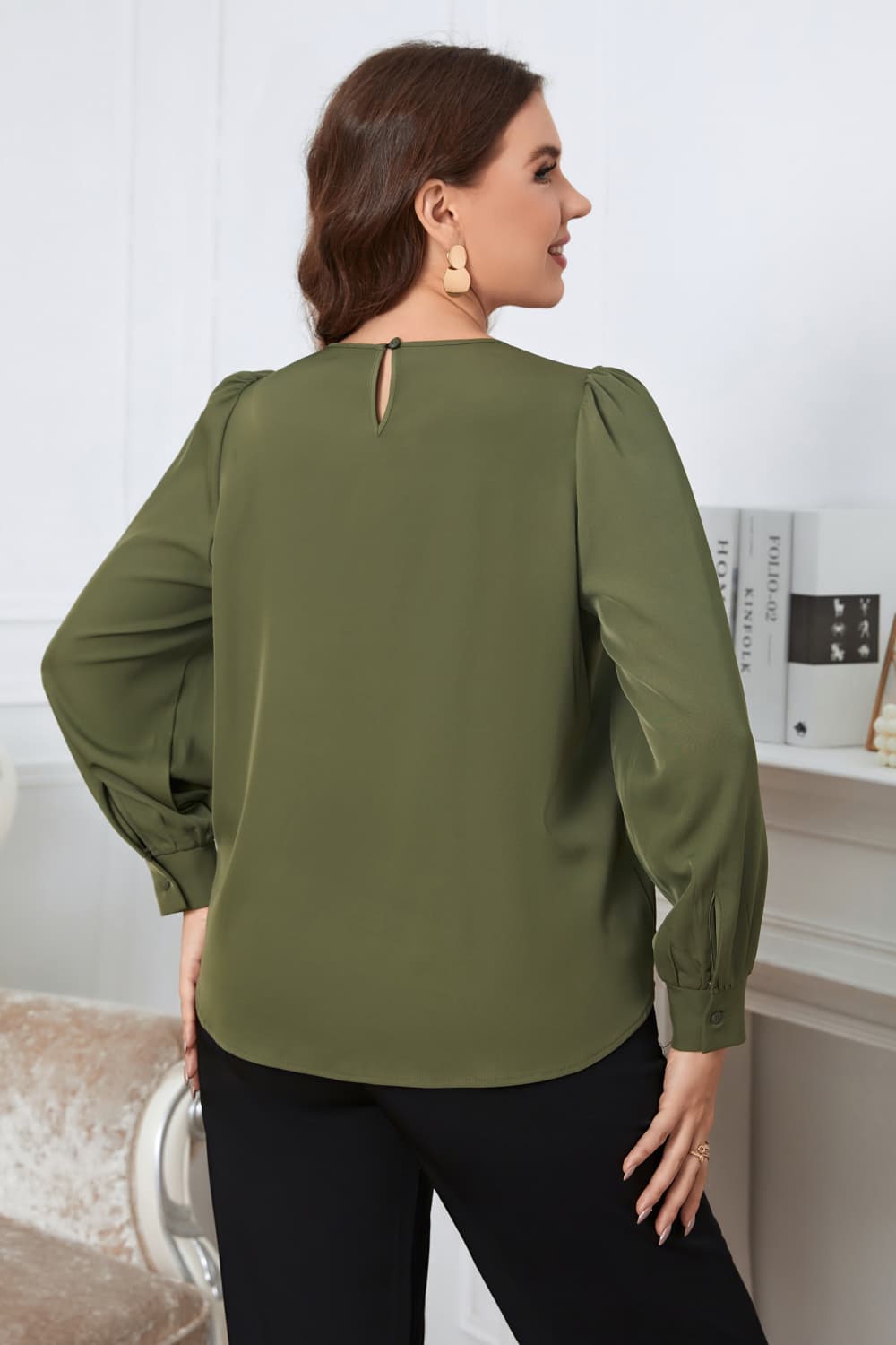 Plus Size Round Neck Long Sleeve Blouse