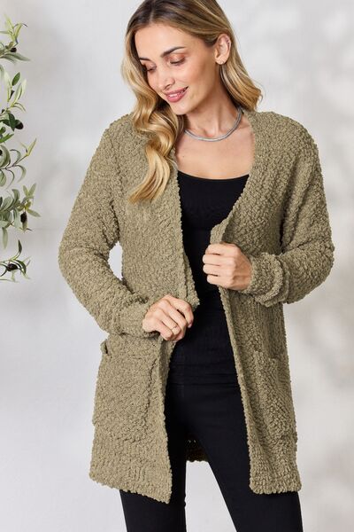 Falling For You -Zenana Full Size Open Front Popcorn Cardigan