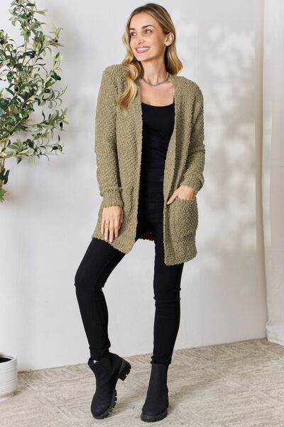 Falling For You -Zenana Full Size Open Front Popcorn Cardigan