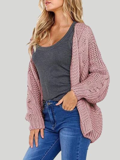 Open Front Cable-Knit Cardigan