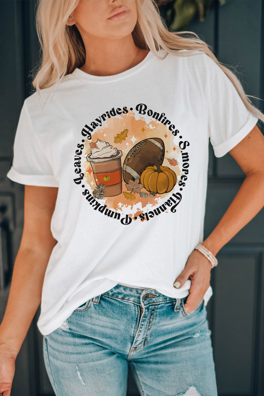 Round Neck Short Sleeve Pumpkin Latte Graphic Tee