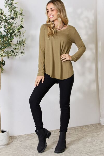 Chai Latte -Zenana Full Size V-Neck Long Sleeve T-Shirt