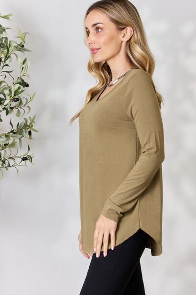 Chai Latte -Zenana Full Size V-Neck Long Sleeve T-Shirt