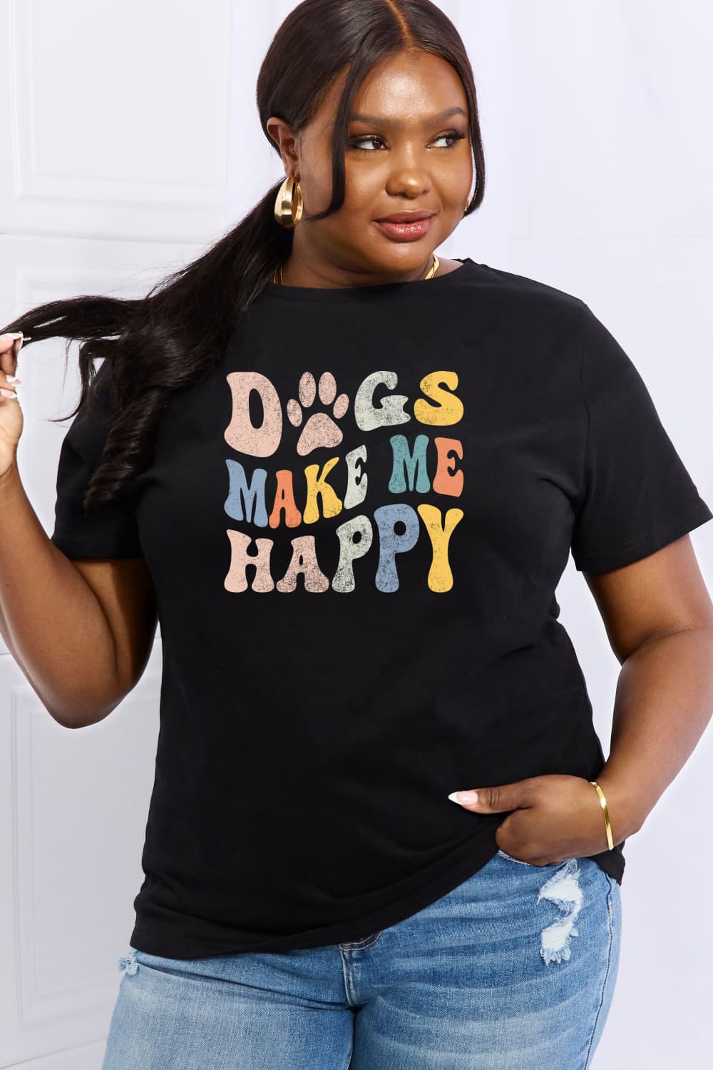 Simply Love Full Size DOGS MAKE ME HAPPY Graphic Cotton Tee